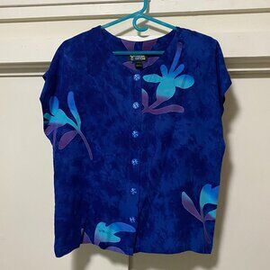 Tropical Tantrum short sleeve, super colors, button-down blouse, size S